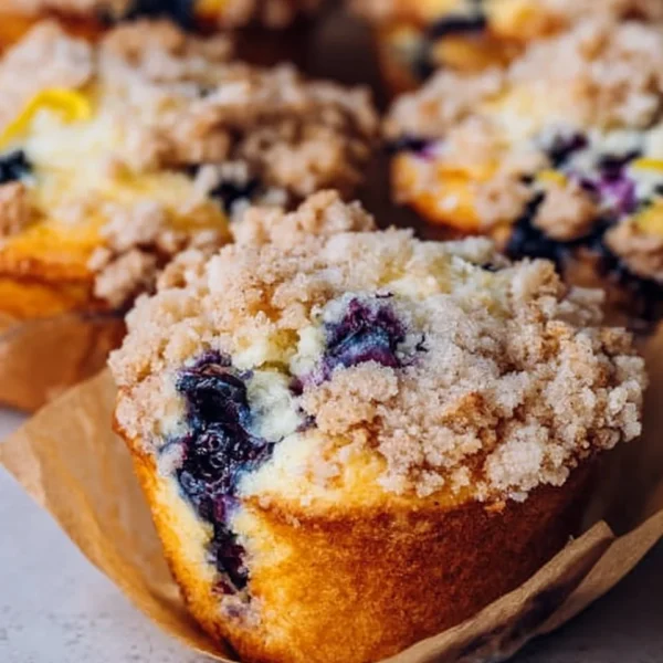 Delicious lemon blueberry streusel muffins on a plate