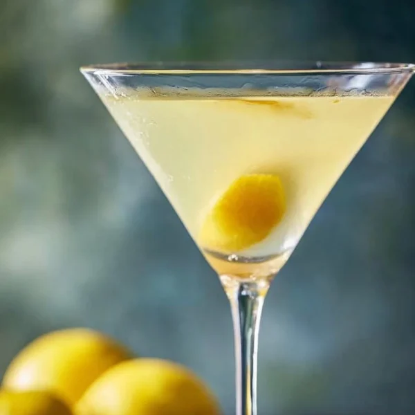 Delicious Limoncello Martini served in a cocktail glass with lemon garnish.