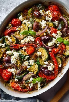 Colorful one-pan Greek vegetables ready to serve, showcasing fresh produce.