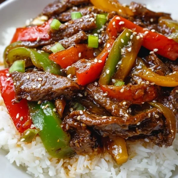 Delicious pepper steak dish served with vegetables and sauce