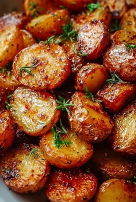 Plate of crispy roasted mini potatoes seasoned and ready to serve