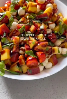 Chopped Peach Caprese Salad with mozzarella, basil, and ripe peaches