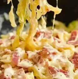 Creamy Cabbage Carbonara served in a bowl, perfect for a cozy dinner.