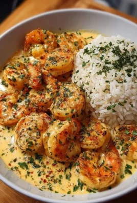 Creamy garlic shrimp served in a dish with garnishes
