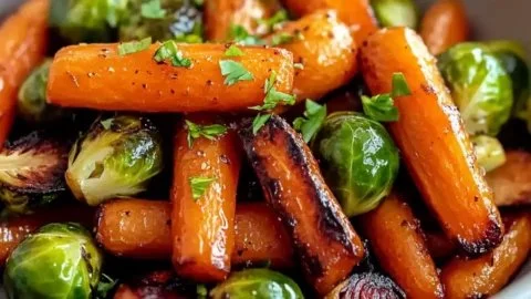 Crispy Maple Glazed Carrots and Brussels Sprouts Bliss
