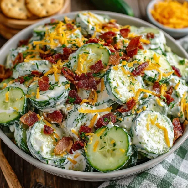 Cucumber Ranch Crack Salad in a bowl, garnished with fresh herbs.