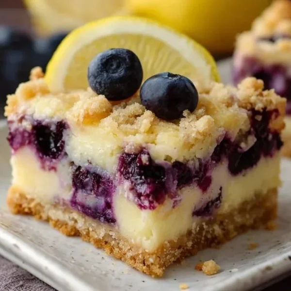 Delicious easy blueberry lemon pie bars with a fresh lemony topping