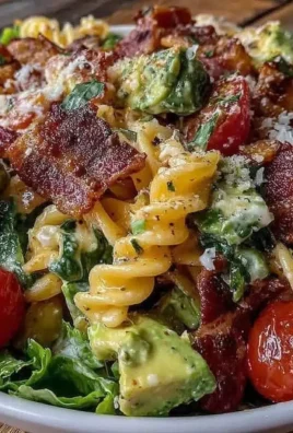 Fresh BLT Pasta Salad with Creamy Avocado in a bowl