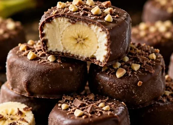Frozen chocolate banana bites served on a plate for a delicious dessert
