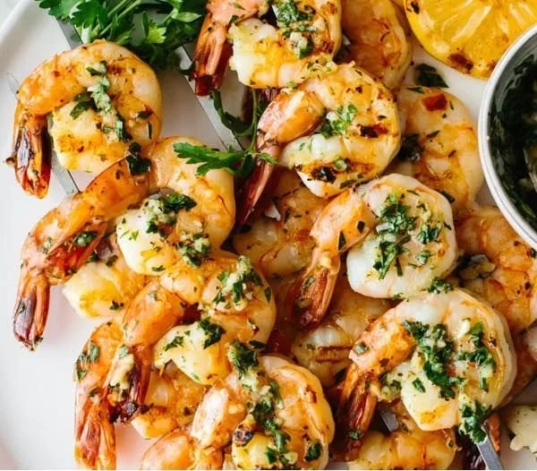 Delicious Garlic Grilled Shrimp Skewers ready for a summer barbecue