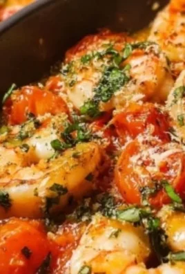 Delicious Garlic Tomato Shrimp Scampi served with fresh parsley and lemon.