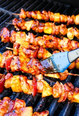 Grilled BBQ Chicken and Pineapple Kabobs on a plate