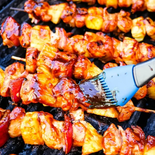 Grilled BBQ Chicken and Pineapple Kabobs on a plate