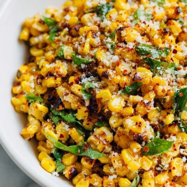 Grilled Mexican street corn off the cob garnished with cheese and spices