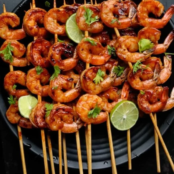 Delicious grilled shrimp skewers ready for serving at a summer BBQ