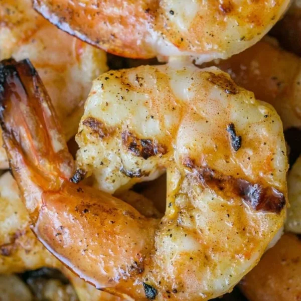 Delicious grilled shrimp skewers served on a plate with fresh herbs.