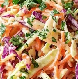 Healthy coleslaw with Greek yogurt, fresh cabbage and carrots in a bowl