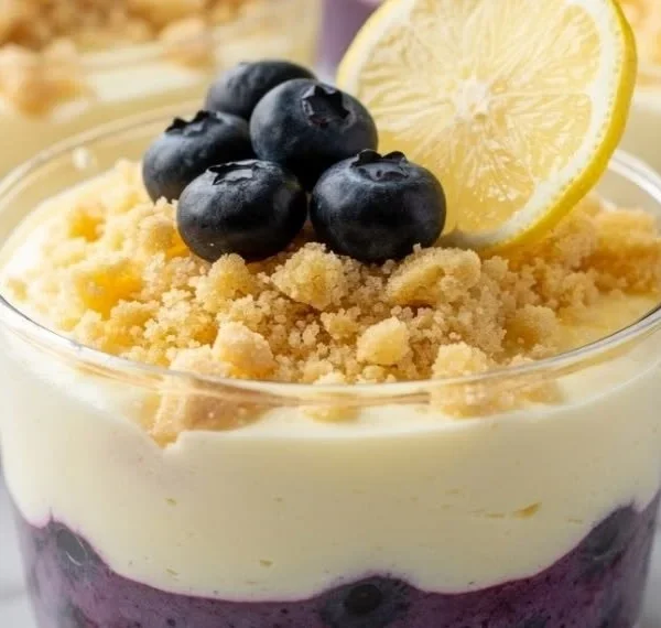 Lemon Blueberry Cheesecake Cups served in elegant glasses