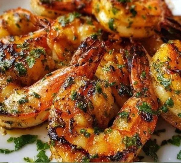 Perfect grilled jumbo shrimp with flavorful marinade on the grill