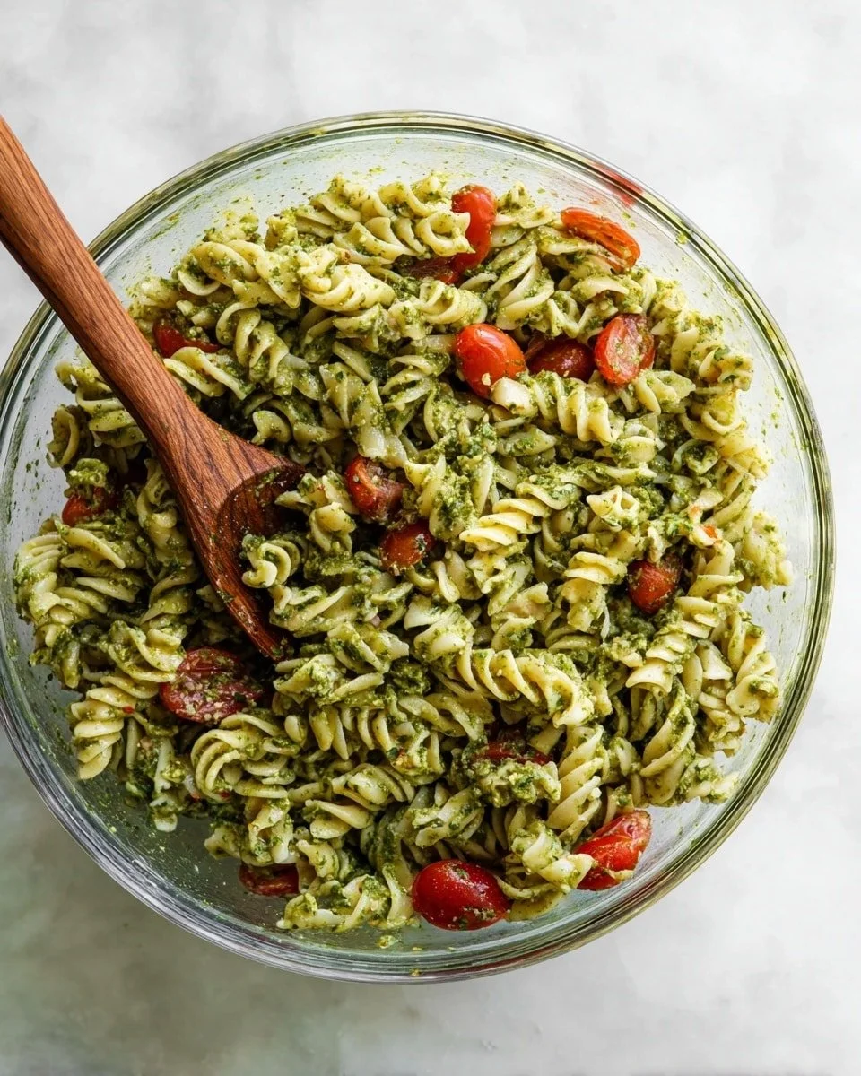 Pesto Pasta Salad with Cherry Tomatoes, Fresh Mozzarella, and Basil Recipe