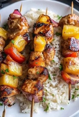 Grilled Pineapple Chicken Kabobs with colorful vegetables on skewers