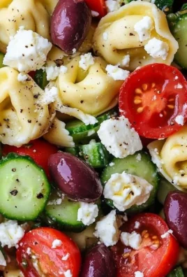Quick Greek Tortellini Salad with vegetables and feta cheese