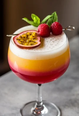 Refreshing Raspberry Passionfruit Tequila Sour cocktail garnished with fruit