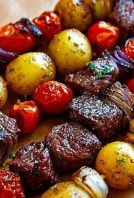 Delicious rosemary garlic steak kebabs grilled to perfection