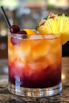 Rum Runner's Paradise cocktail garnished with fruit and served in a tropical glass