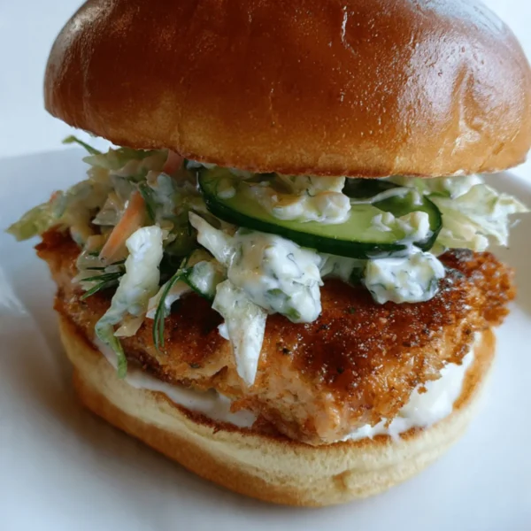 Delicious salmon burgers served with fresh toppings and a side of fries