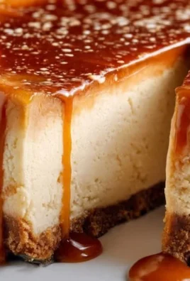 Salted caramel drip cheesecake topped with rich caramel sauce