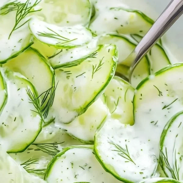 Simple German cucumber salad with fresh ingredients, served in a bowl.
