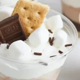 Delicious S'mores Pudding Parfaits with layers of chocolate and graham crackers