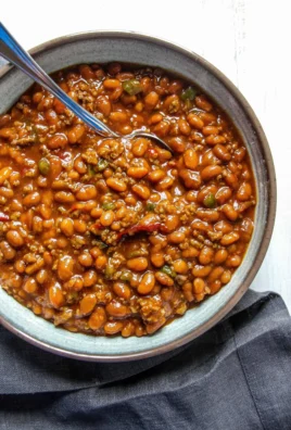 Delicious southern baked beans in a dish, perfect for barbecues.