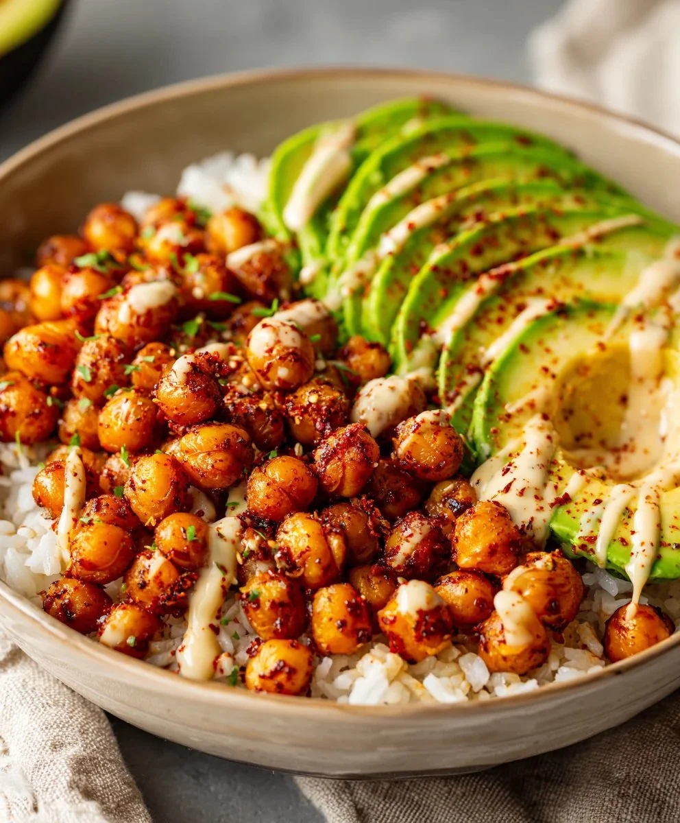 Spicy Roasted Chickpea and Avocado Bowls