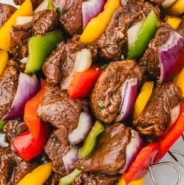 Delicious steak kabobs marinated and grilled to perfection.