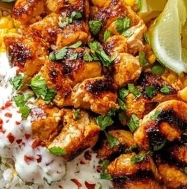 Delicious Street Corn Chicken Rice Bowl served with fresh toppings.
