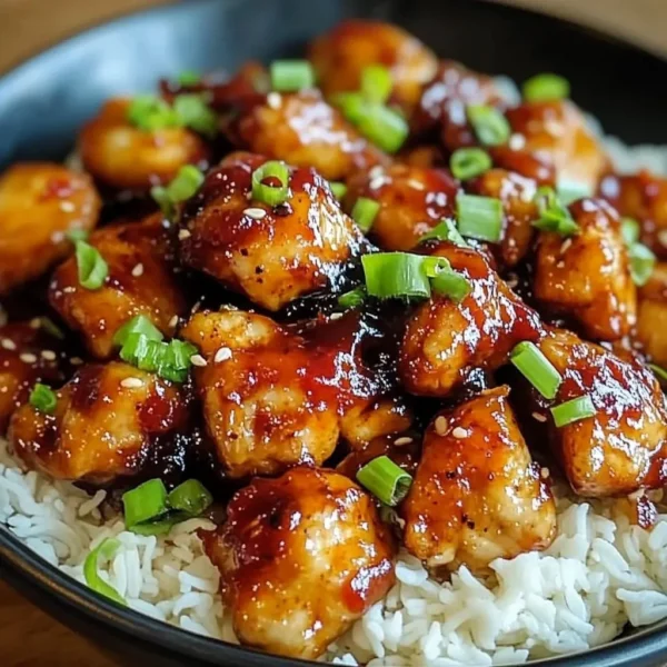 Delicious Sweet Chili Chicken served with colorful vegetables and rice