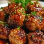Sweet and spicy glazed turkey meatballs ready to serve
