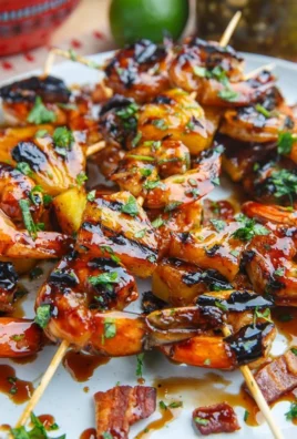Delicious Teriyaki Grilled Shrimp served with fresh pineapple slices.
