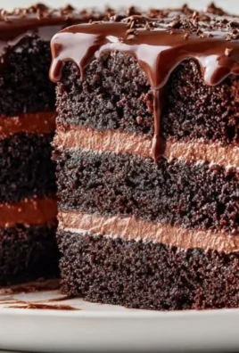 Triple chocolate fudge layer cake with rich chocolate frosting and layers