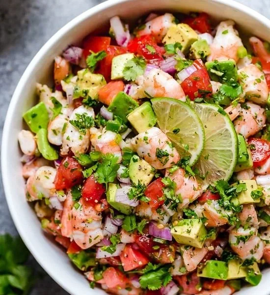 Zesty Lime Shrimp and Avocado Salad with fresh ingredients
