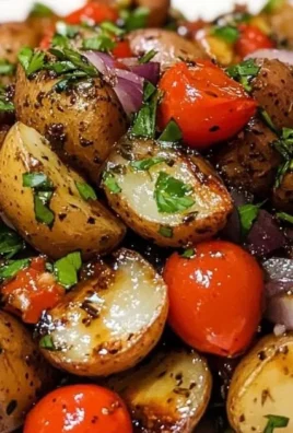Bowl of zesty potato salad with herbs and spices