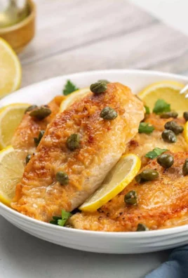 Plate of Chicken in Lemon Sauce served with herbs and lemon slices
