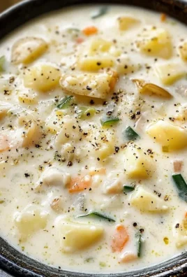 Bowl of delicious homemade clam chowder with bread topping