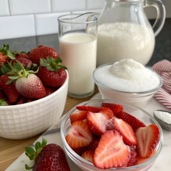 Strawberry cold foam topped cold brew coffee in a glass