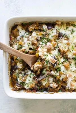 Delicious homemade eggplant casserole with cheese and vegetables