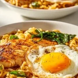 Fiery Buldak Ramen Bowl with Chicken and Jammy Egg