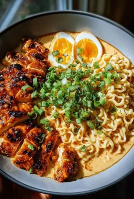 Bowl of fiery chicken ramen with spicy broth and vibrant toppings