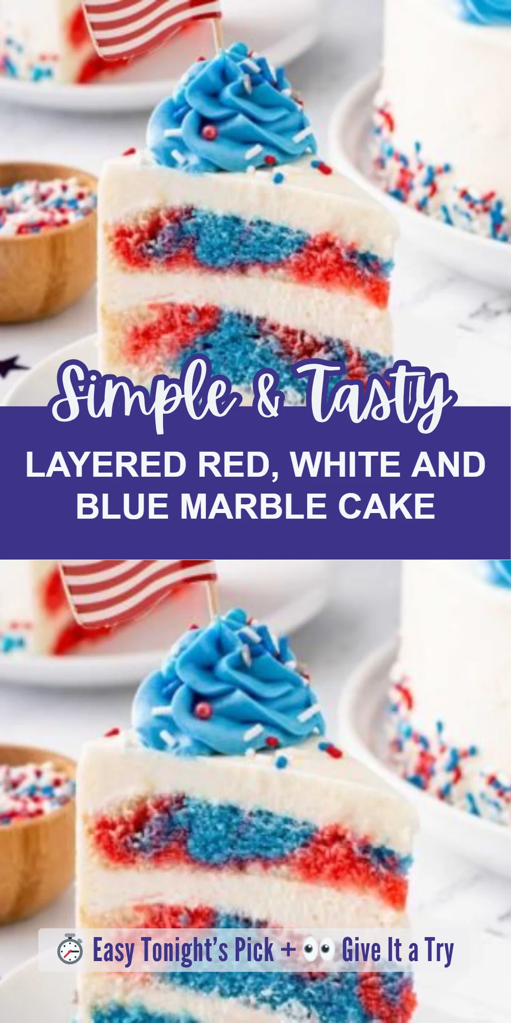 LAYERED RED, WHITE AND BLUE MARBLE CAKE